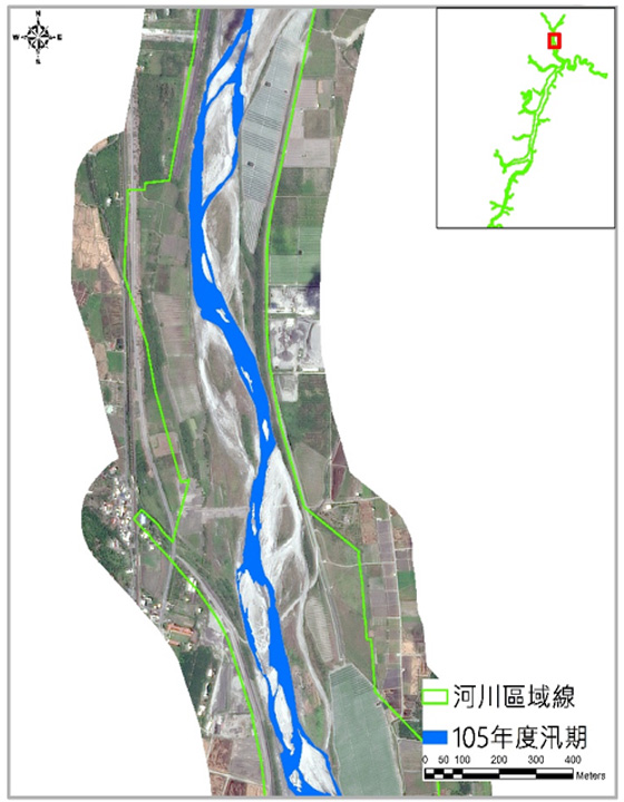 汛期深槽成果圖，用以呈現汛期時河道及深槽的現況